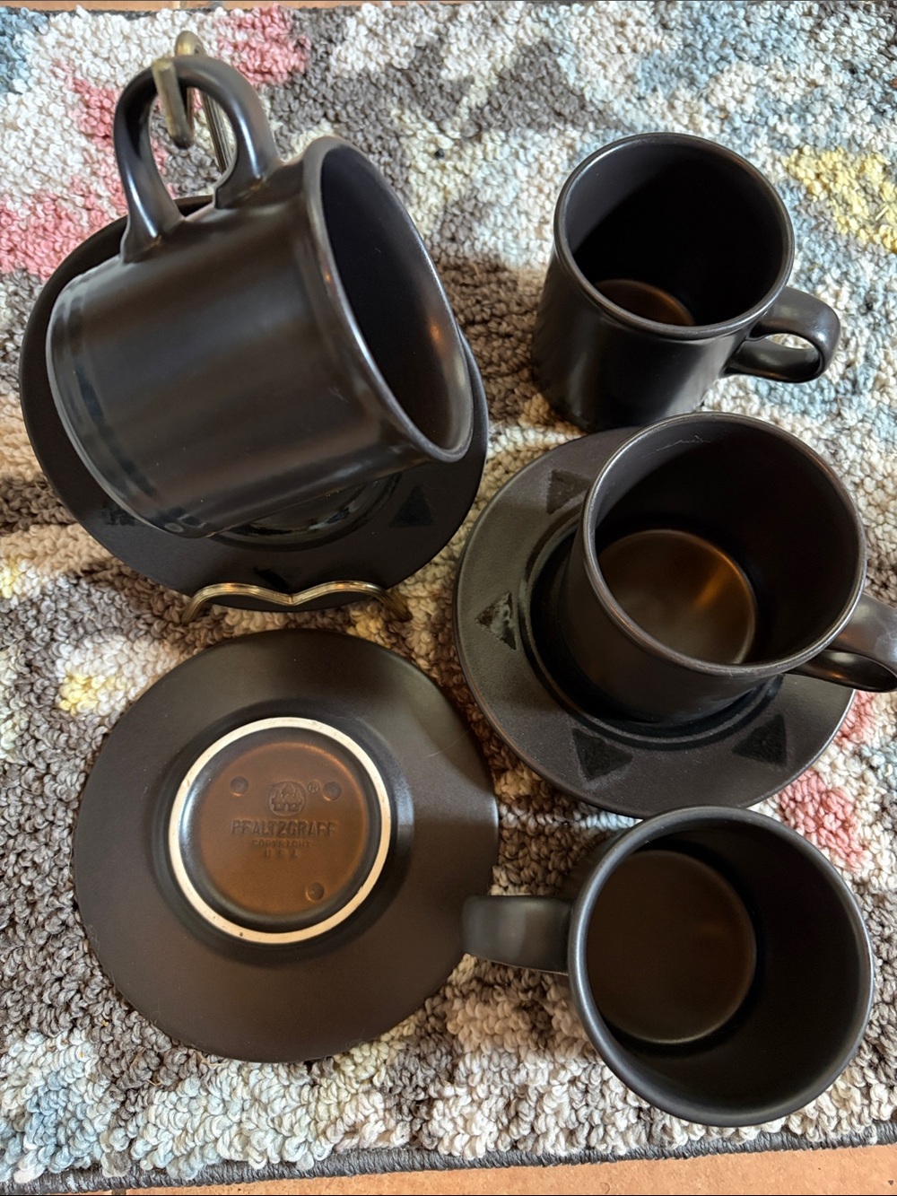 Pfaltzgraff Matte Black Stoneware Espresso Cup & Saucer Set 4 sets